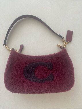 Coach Burgundy Shearling Hobo shoulder bag with Dark 'C' Accent